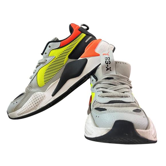 PUMA RS-X Reinvention Gray Neon Yellow Red Sneakers Size 6.5C (370644-01) - Picture 6 of 9
